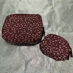 Ann Taylor Organizer Travel Makeup Pouch Case Wine Women's Zipper Set Of 2 NWT